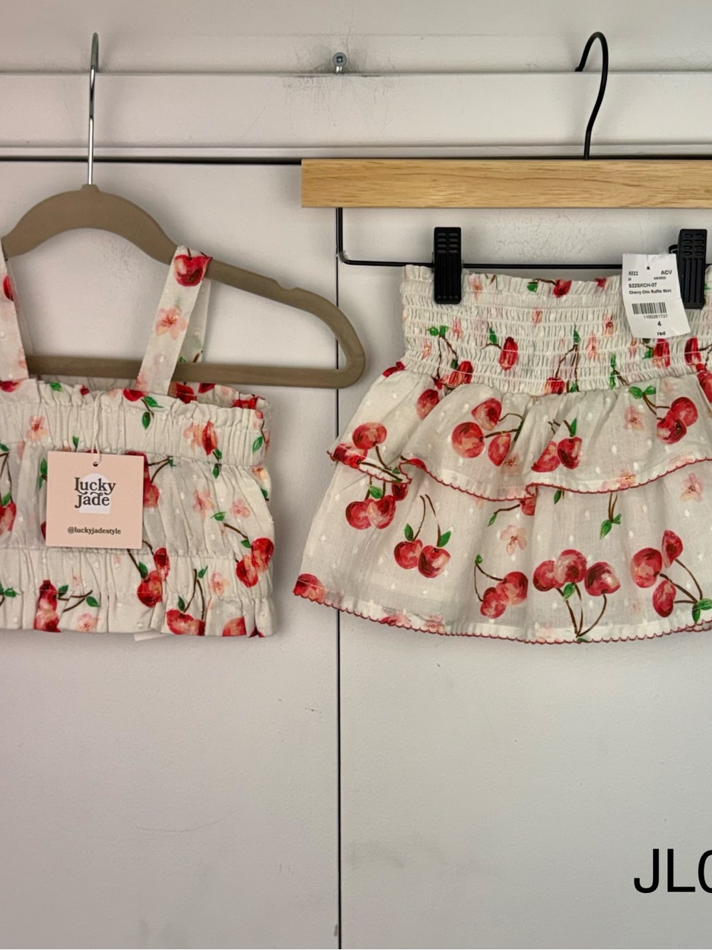 NWT Lucky Jade Cherry Chic Resort Top Ruffle Skirt Set Girls 4